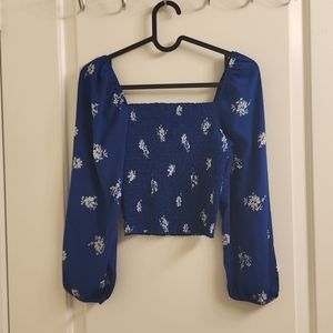 A&F square neck blue and white top